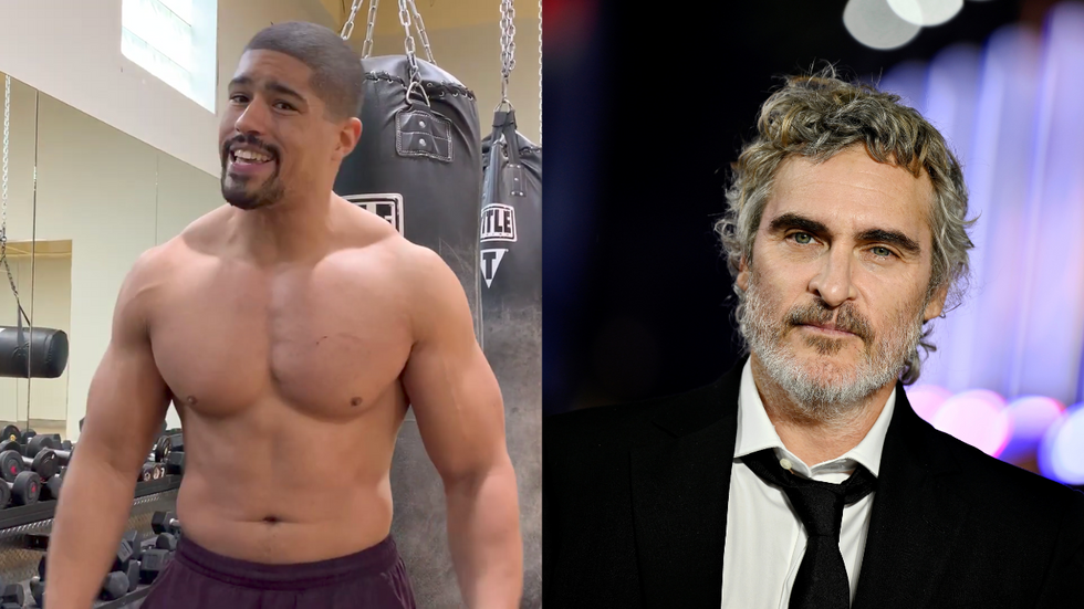 A diptych of pro wrestler Anthony Bowens and actor Joaquin Phoenix