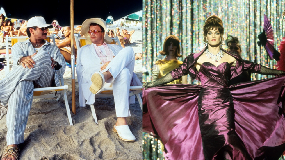 A diptych of stills from the movies "The Birdcage" and "To Wong Foo, Thanks for Everything! Julie Newmar"