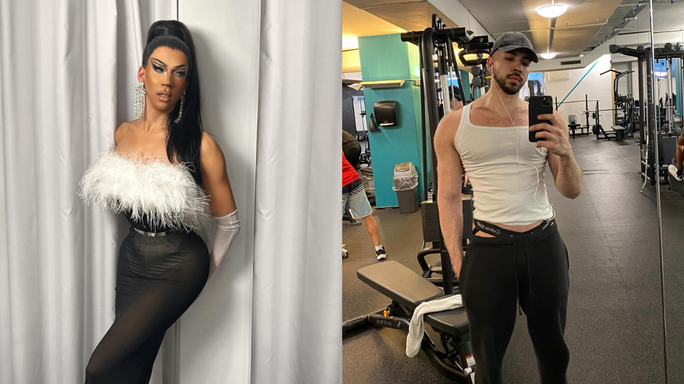 A diptych of Swiss drag queen Tessa Testicle and her male alter ego Lorenzo Cicero. 