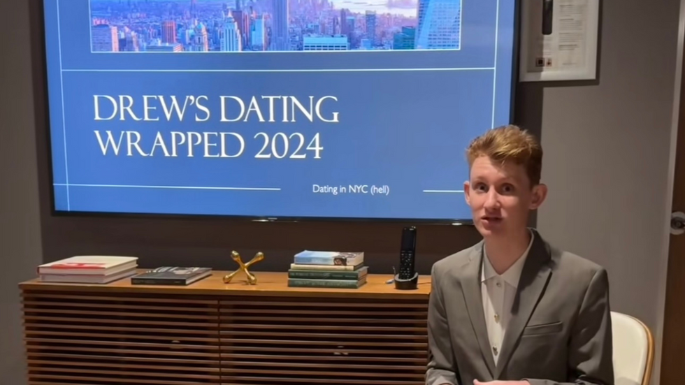 A screenshot of TikToker Drew David (@itsdrewsdiary) in his video "Drew's Dating Wrapped 2024"