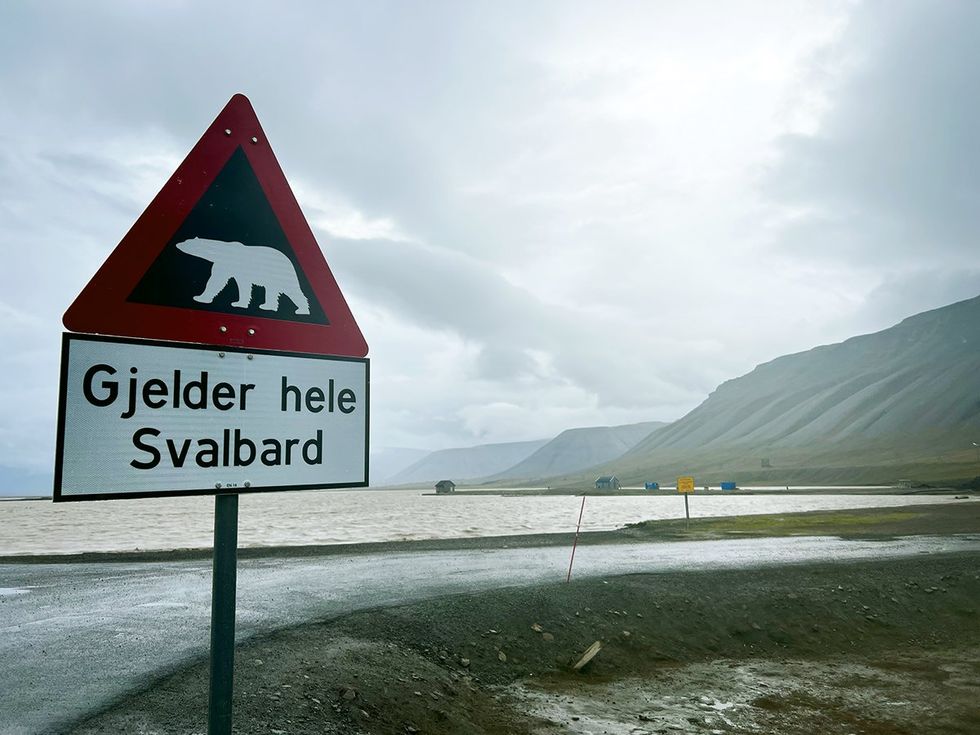 A sign warning of polar bears in Longyearbyen