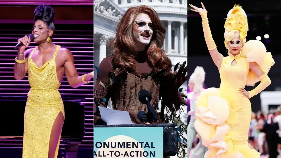 A triptych of drag queens Monet X Change, Pattie Gonia, and Nymphia Wind