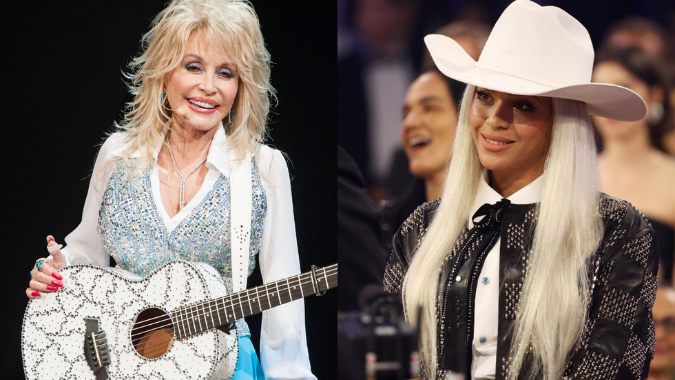 Adiptych of musicians Dolly Parton and Beyoncé