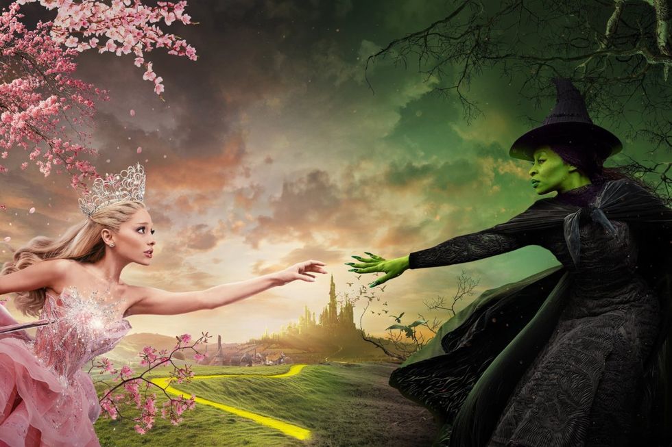 Ariana Grande and \u200bCynthia Erivo in a Wicked movie poster.