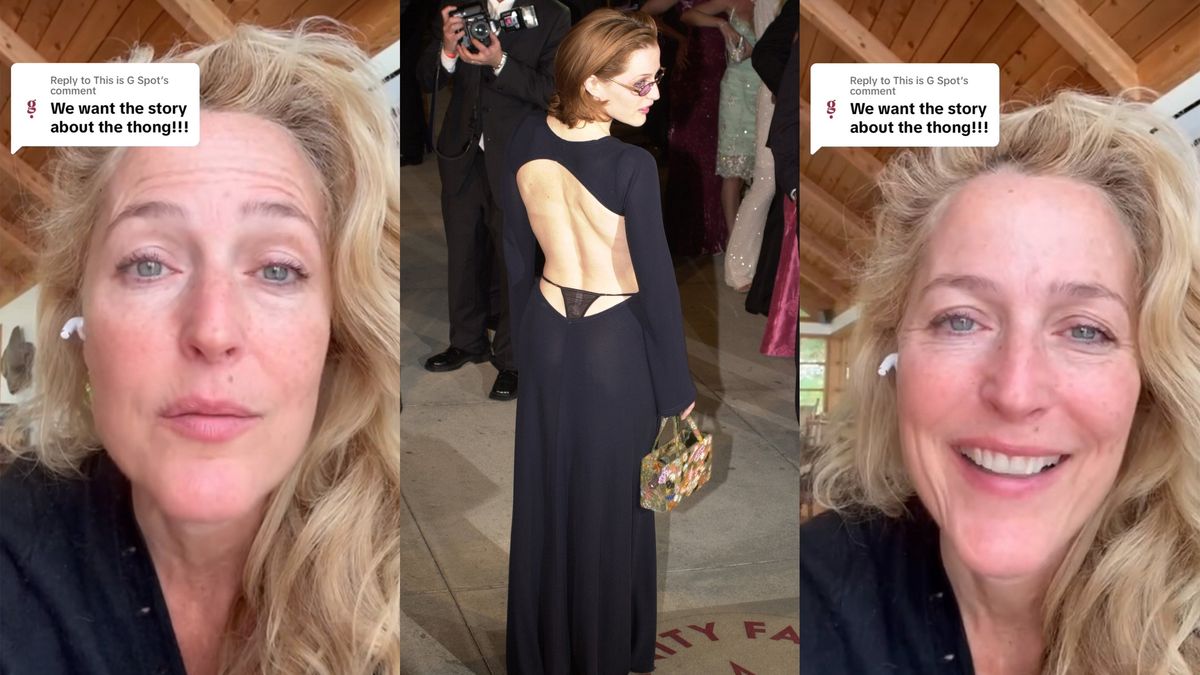 Gillian Anderson on TikTok explaining why she wore and exposed thong to the Vanity Fair Oscars party in 2001