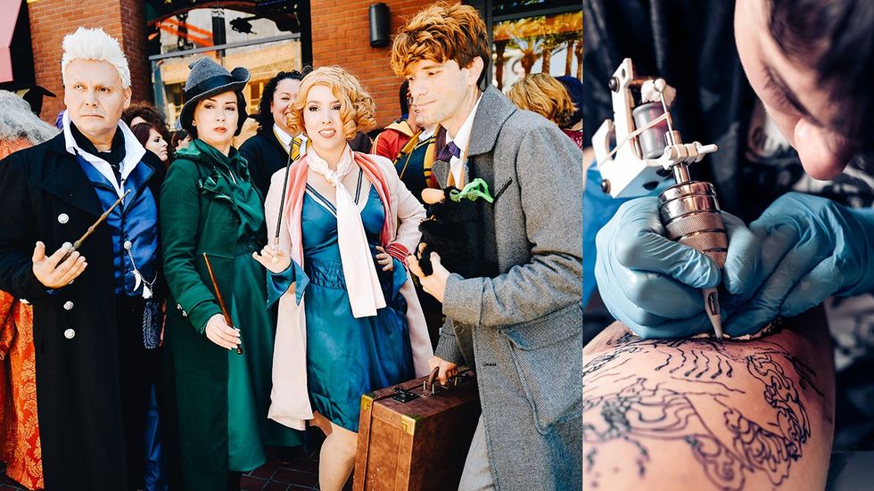 harry potter cosplay person getting tattooed