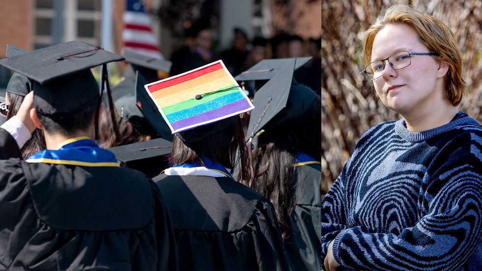 highschool graduation students rainbow cap and gown student author Scar Rulien Equalpride Valedictorian 2024