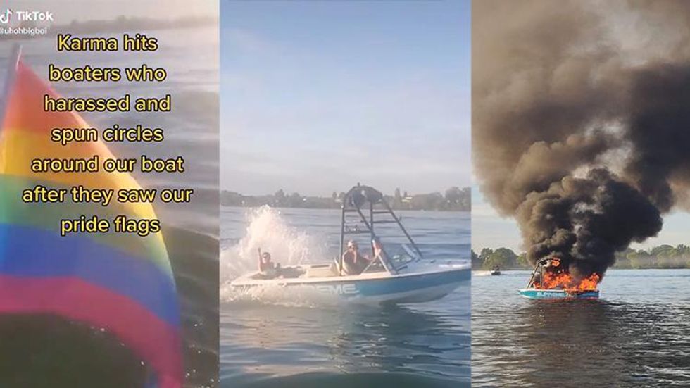 Boaters Harassing Family with Pride Flags Promptly Crash, Catch Fire