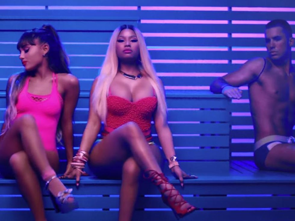 Nicki Minaj Lesbian Sex - Ariana Grande & Nicki Minaj's New Music Video Actually Makes Working Out  Look Fun