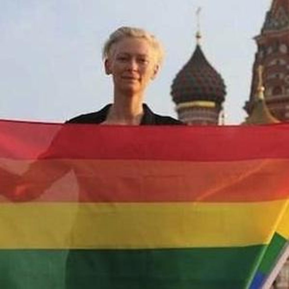 Shot of the Day: Tilda Swinton Wants You to Share this Pic of Her Waving a  Rainbow Flag in Russia