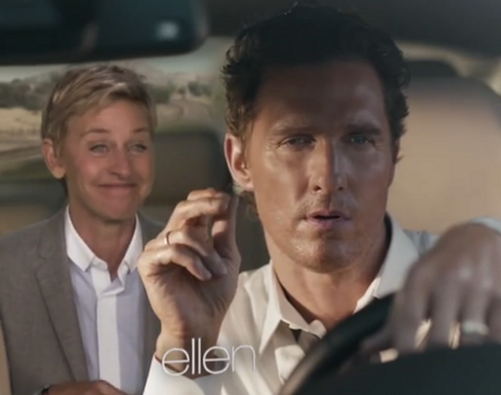 WATCH Ellen DeGeneres Crashes Matthew McConaughey's Lincoln Commercial