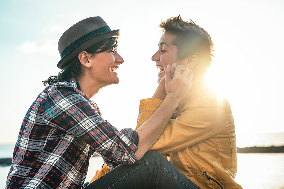 lesbian couple laughing