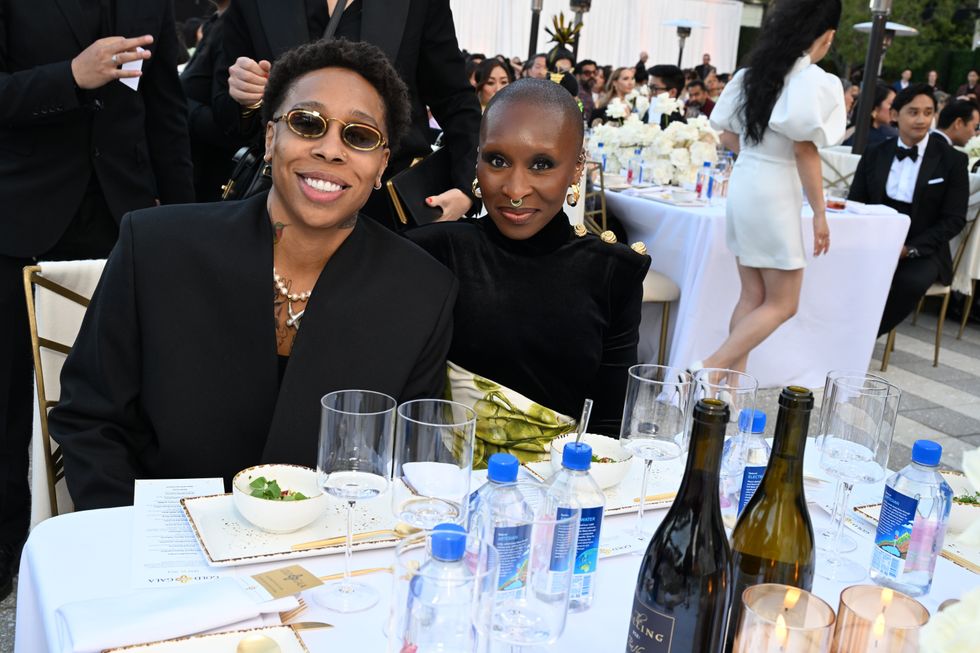 LOS ANGELES, CALIFORNIA - MAY 11: (L-R) Lena Waithe and Cynthia Erivo attend FIJI Water at The 3rd Annual Gold House GOLD GALA at The Music Center on May 11, 2024 in Los Angeles, California.