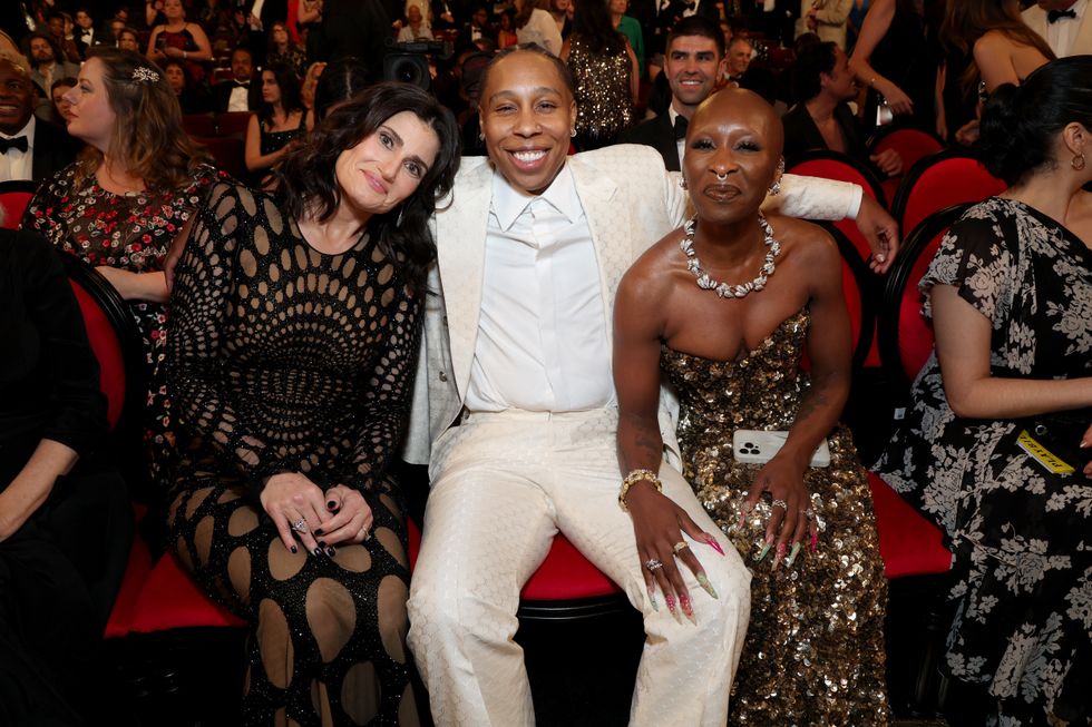 NEW YORK, NEW YORK - JUNE 16: (L-R) Idina Menzel, Lena Waithe, and Cynthia Erivo attend The 77th Annual Tony Awards at David H. Koch Theater at Lincoln Center on June 16, 2024 in New York City.