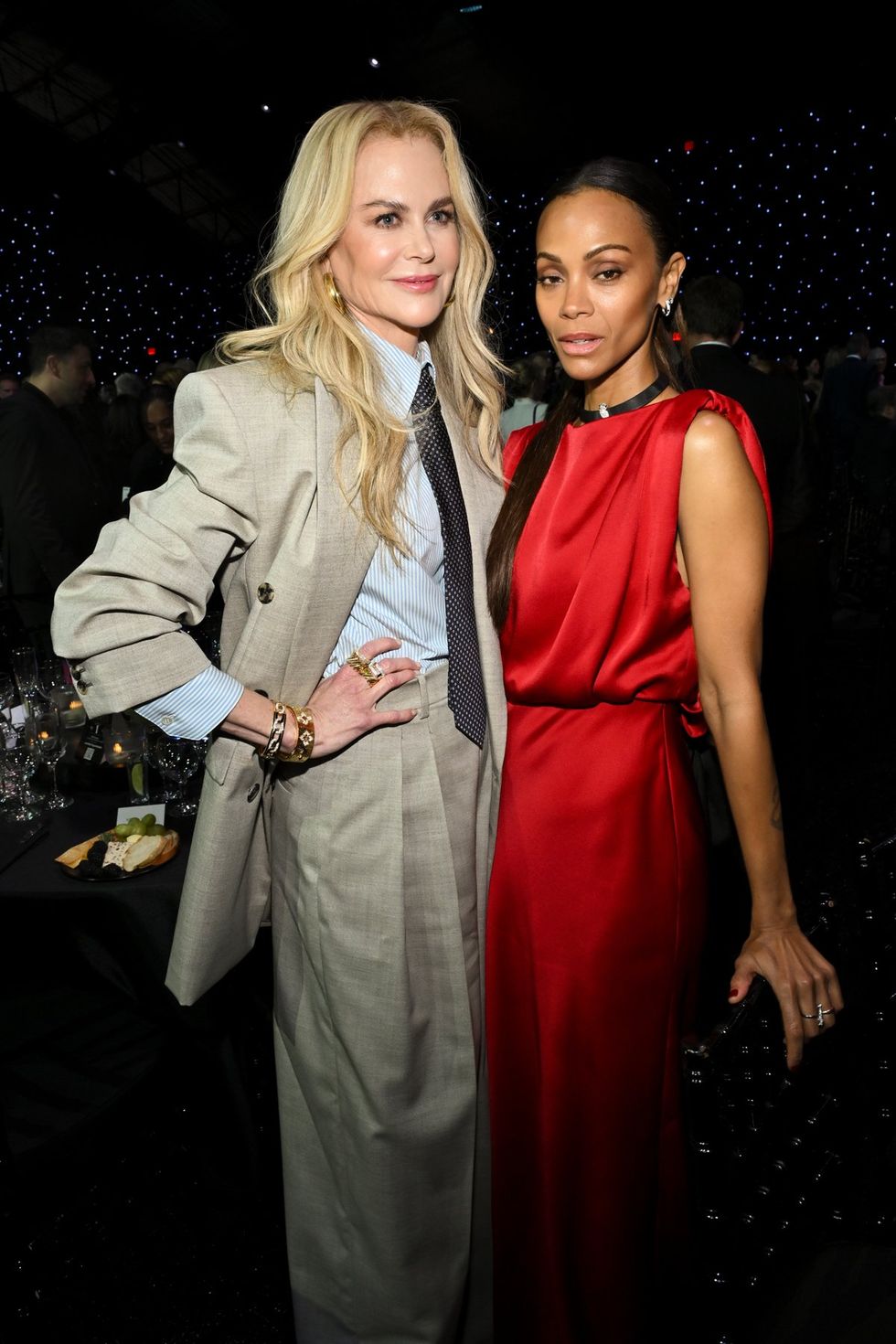 Nicole Kidman, Zoe Saldana at the 30th Annual Critics Choice Awards held at The Barker Hangar on February 7, 2025 in Santa Monica, California.