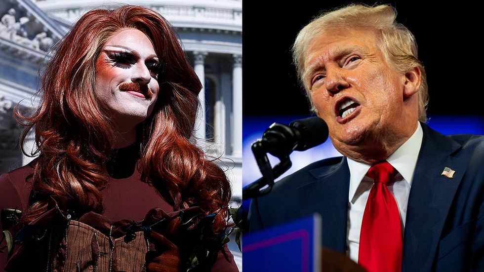 Pattie Gonia Musician Environmentalist Drag Queen Performer speaking outside the US Capitol Building former President Donald Trump speaks to attendees in a rally at the Bojangles Coliseum