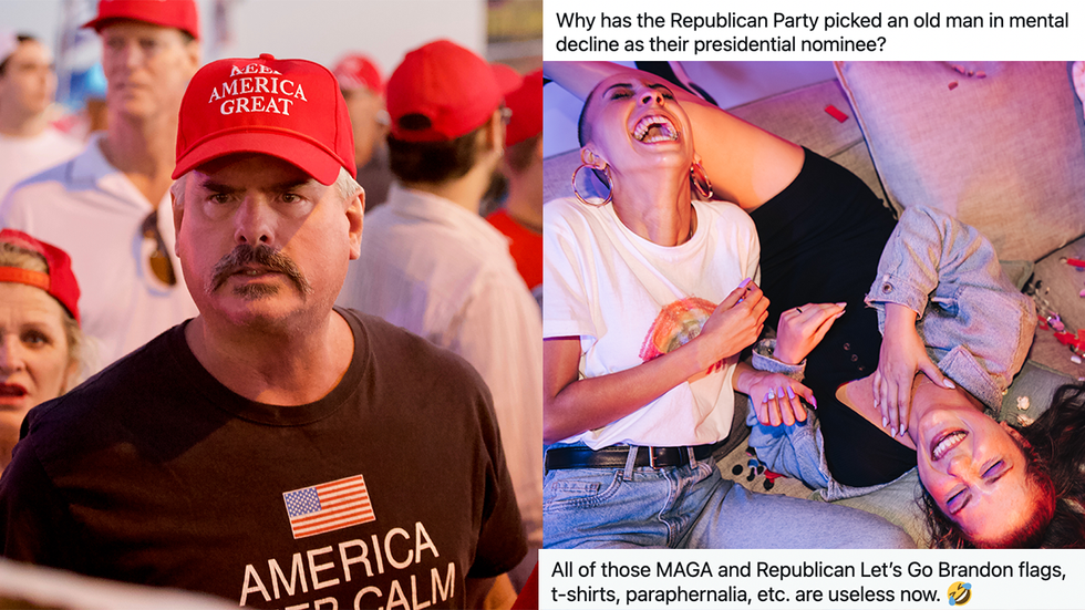 PHOENIX – OCTOBER 19 2018: Trump supporters and protesters gather outside a campaign rally (and accompanying anti-Trump protest) for President Trump and US Senate candidate Martha McSally.; Female friends laughing hysterically at a house party. Three happy young women having a good time while chilling together on a couch. Friends enjoying a girls night during the weekend.