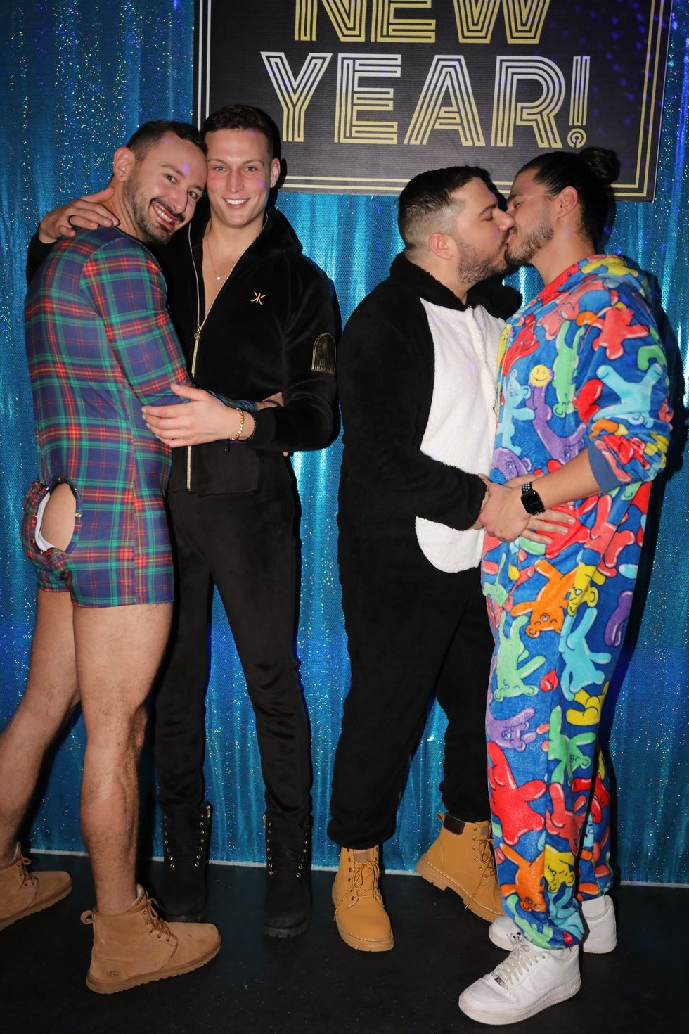 photo gallery Sidetrack Chicago gay bar New Years Day onesie party