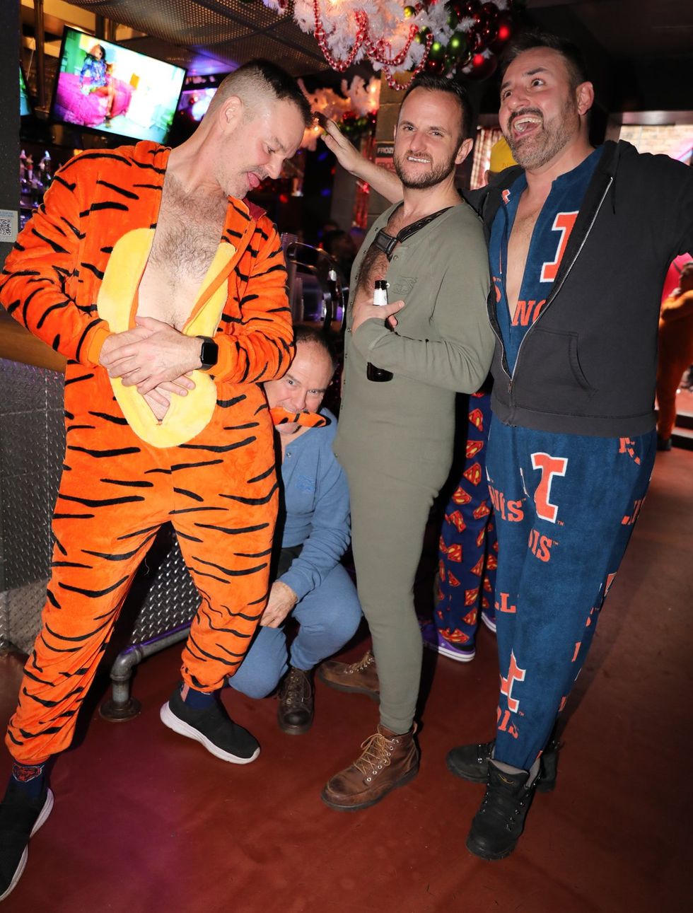 photo gallery Sidetrack Chicago gay bar New Years Day onesie party