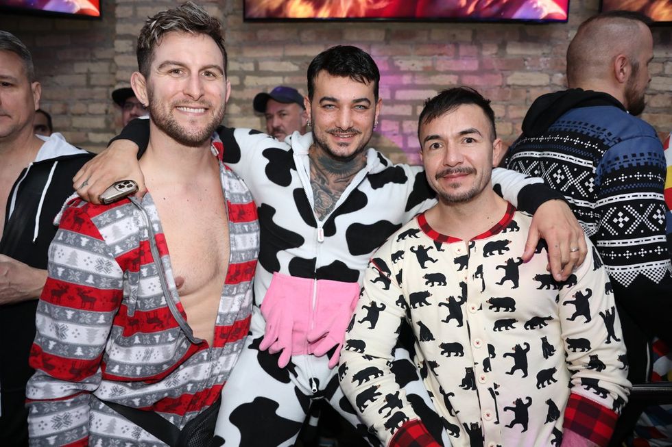 photo gallery Sidetrack Chicago gay bar New Years Day onesie party