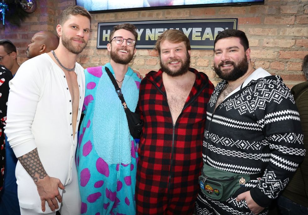 photo gallery Sidetrack Chicago gay bar New Years Day onesie party