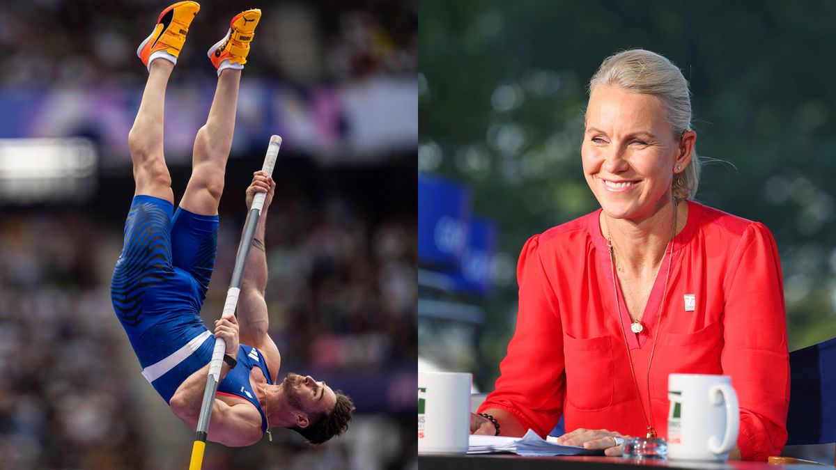 Tennis coach Rennae Stubbs tells pole vaulter Anthony Ammirati to tuck his bulge