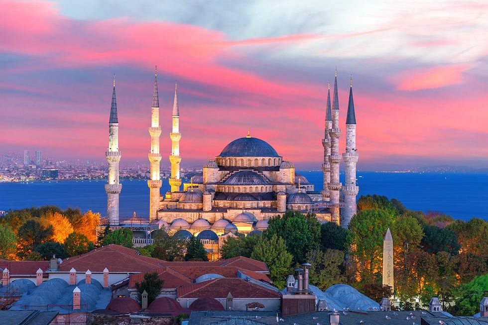 The Blue Mosque at sunset in Istanbul, Turkey