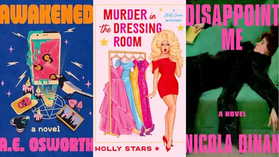 The book covers for "Awakened" by A.E. Osworth, "Murder in the Dressing Room" by Holly Stars, and "Disappoint Me" by Nicola Dinan