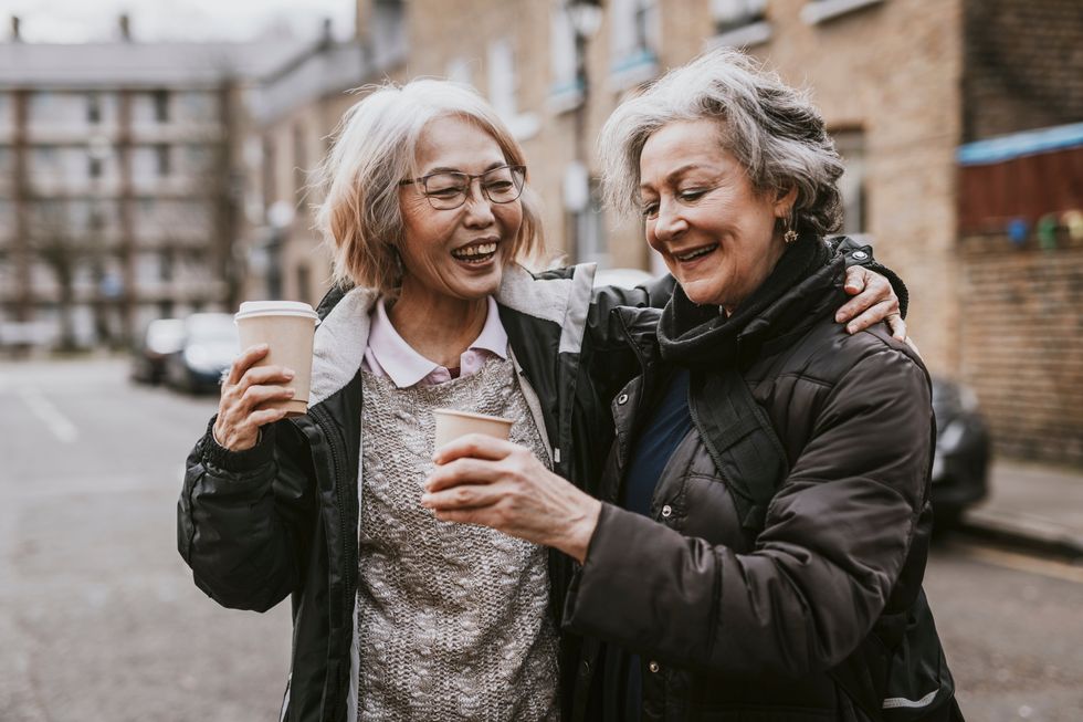 Two older women with coffee