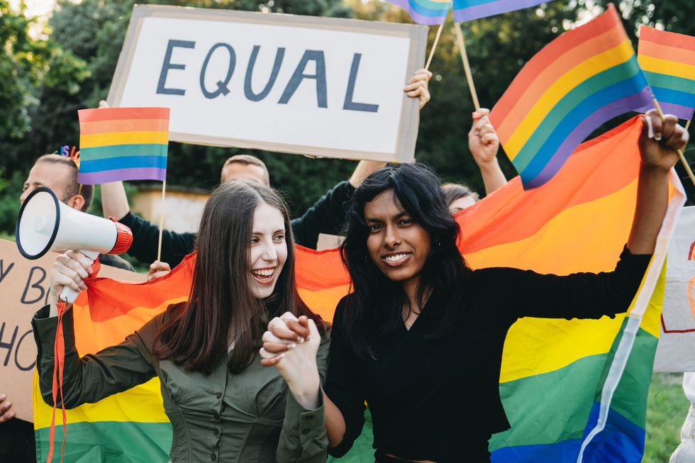 Two women at a Pride march