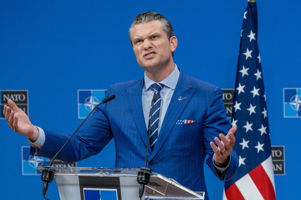 U.S. Secretary of Defence Pete Hegseth holds his closing press conference at the end of defense ministers' meetings at NATO headquarters on February 13, 2025 in Brussels, Belgium.