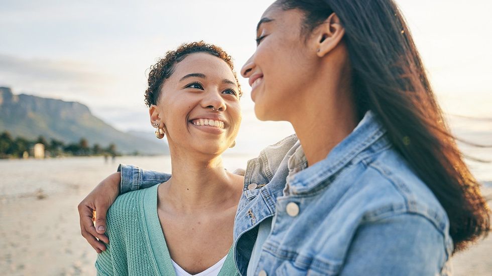 young queer women flirting