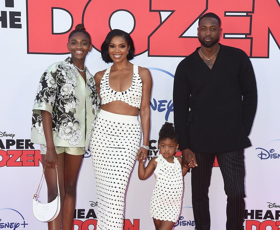 Zaya Wade, Gabrielle Union, Kaavia James Union Wade and Dwyane Wade attend the World Premiere of "Cheaper By the Dozen"